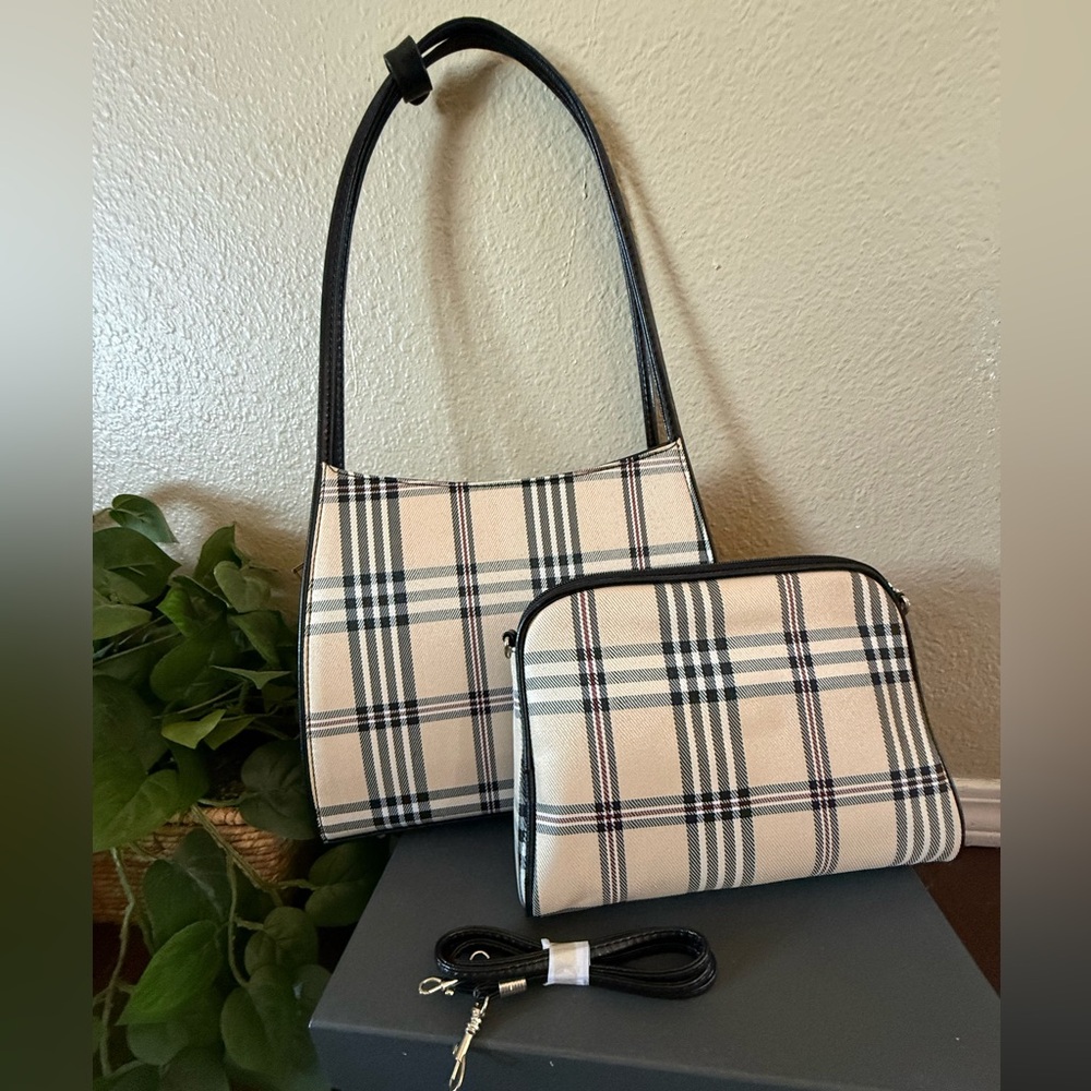 Plaid Shoulder Bag and Matching Crossbody Bag Set